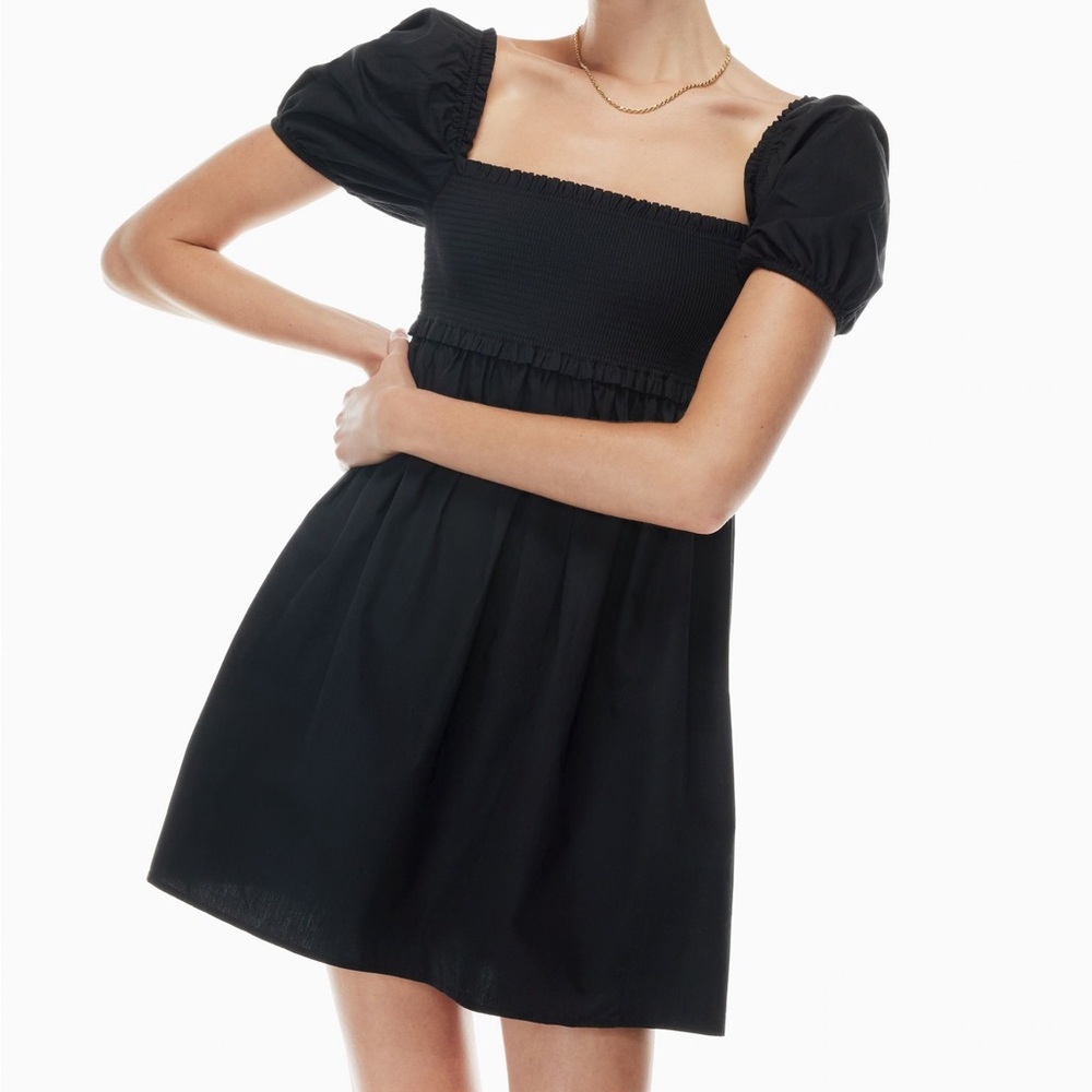 Sunday Best Black Hadley Smocked Mini Dress with Puff Sleeves